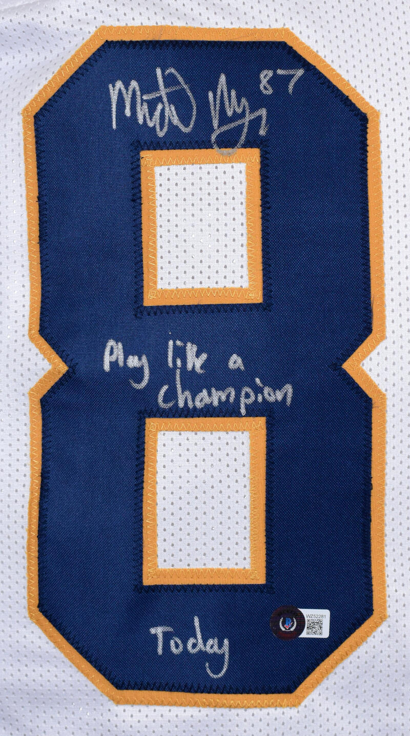 Michael Mayer Signed White College Style Jersey w/Play Like a Champ- BAW Holo