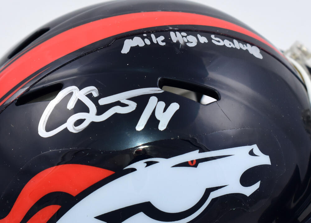 Courtland Sutton Signed Broncos Speed Mini Helmet w/Mile High- Beckett W Holo