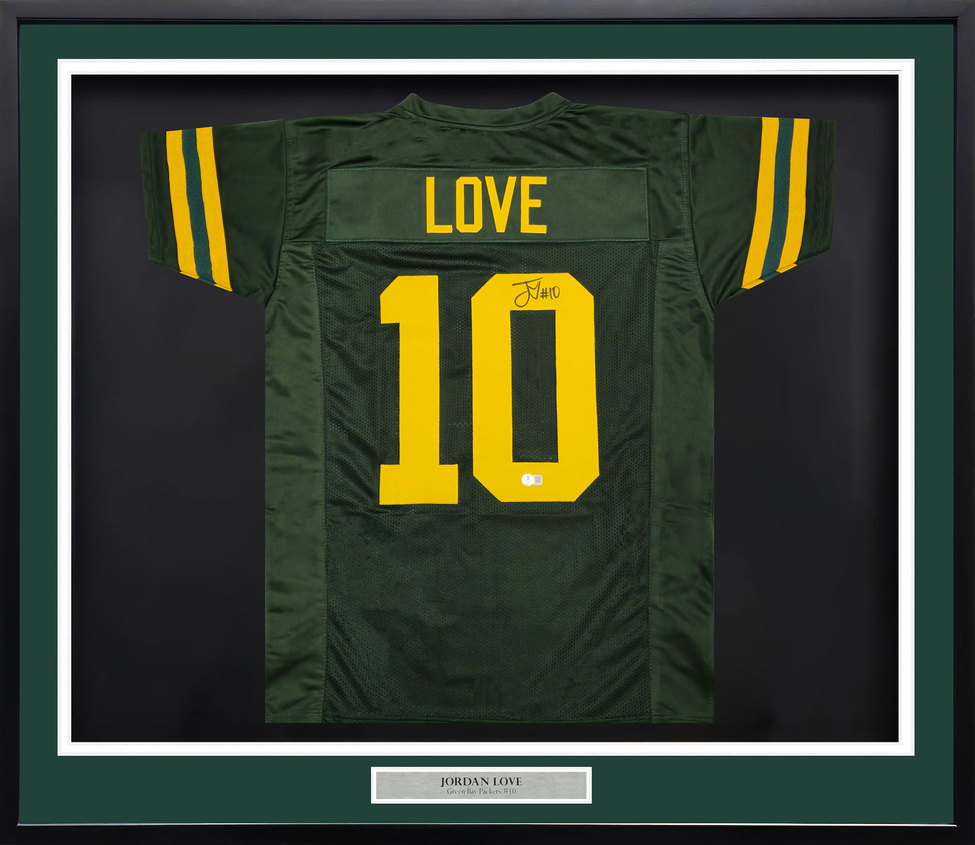 Green Bay Packers Jordan Love Autographed Framed Green Jersey Beckett BAS Witness Stock #236450