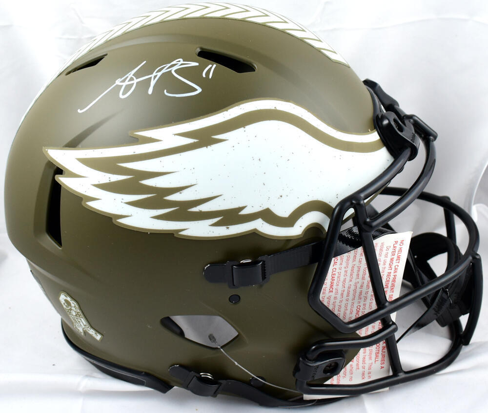 A.J. Brown Signed Eagles F/S Salute to Service Speed Authentic Helmet-BAW Holo