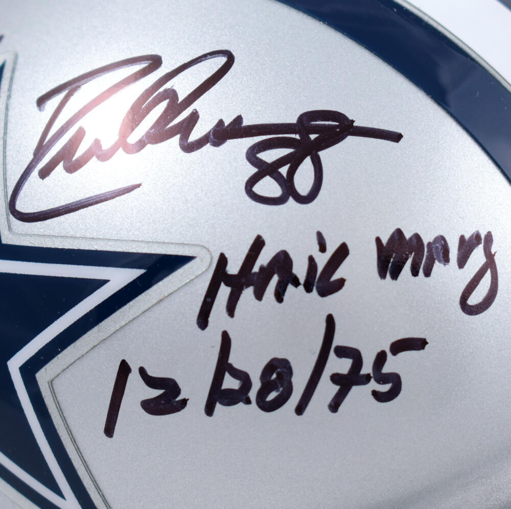 Staubach / Pearson Signed Cowboys Mini Helmet w/Hail Mary Date-Beckett W Holo