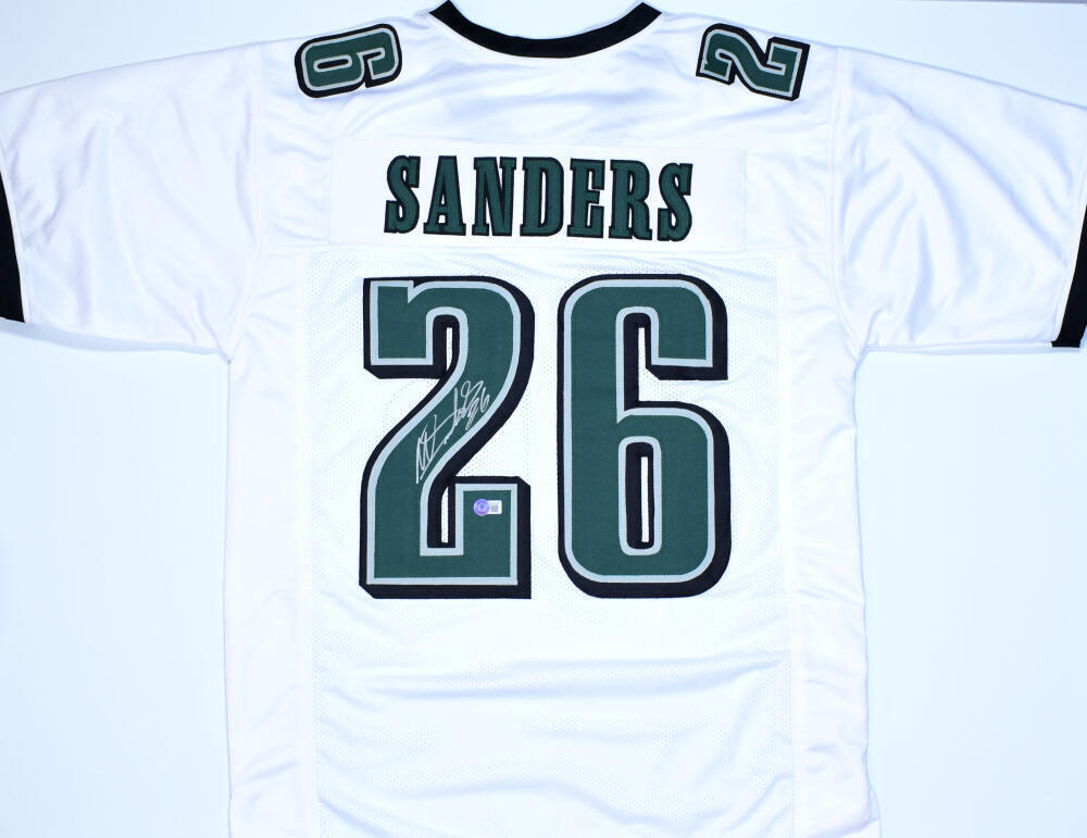 Miles Sanders Autographed White Pro Style Jersey- Beckett W Hologram *Silver