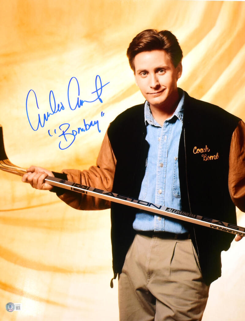 Emilio Estevez Signed Mighty Ducks 16x20 Close Up Photo w/Bombay -Beckett W Holo