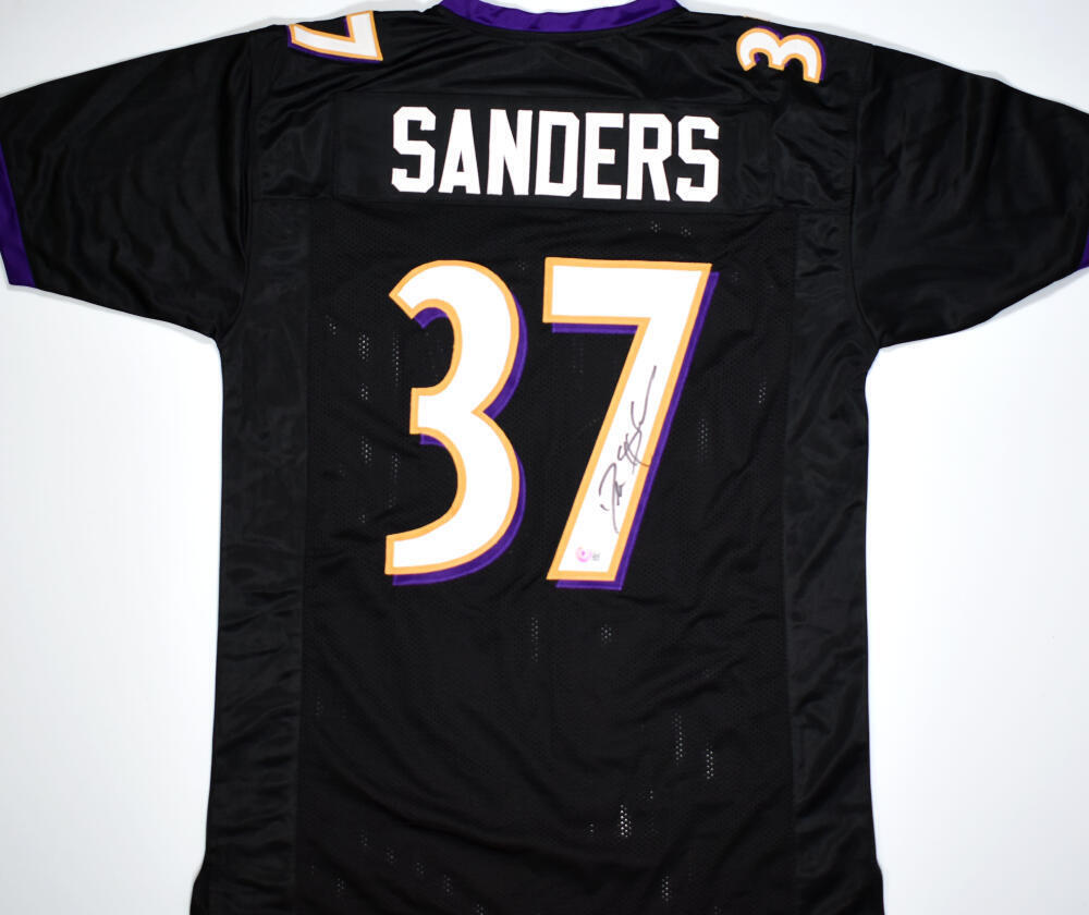 Deion Sanders Autographed Black Pro Style Jersey-Beckett W Hologram *Black