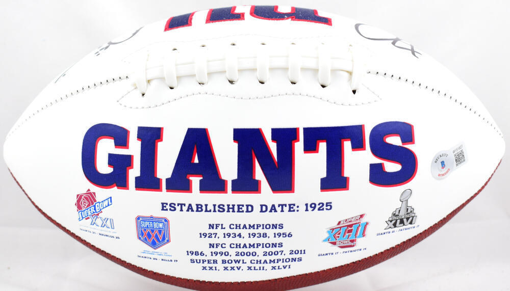 Justin Tuck Osi Umenyiora Signed New York Giants Logo Football- Beckett W Holo