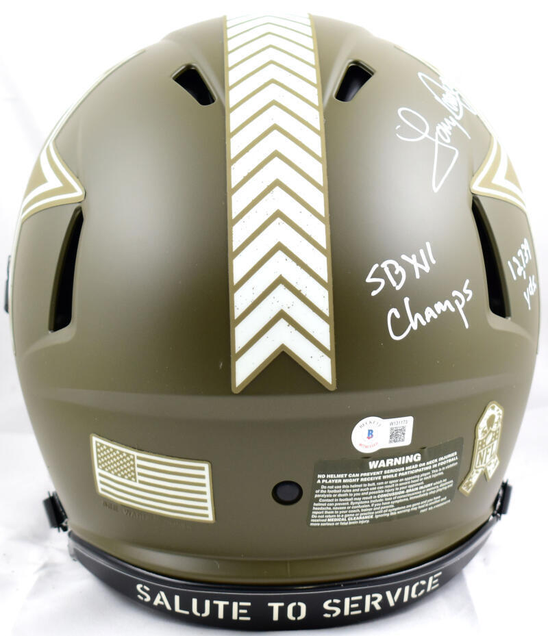 Tony Dorsett Signed Cowboys F/S Salute to Service Speed Auth Helmet-Beckett W