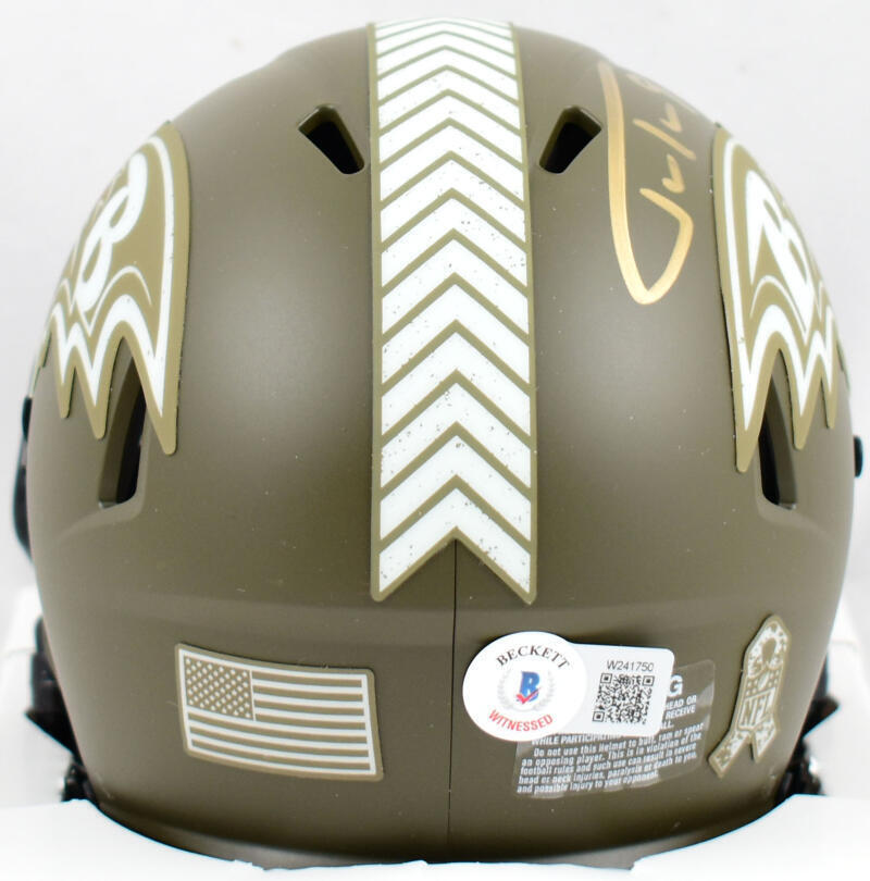 Justin Tucker Signed Ravens Salute to Service Speed Mini Helmet- Beckett W Holo