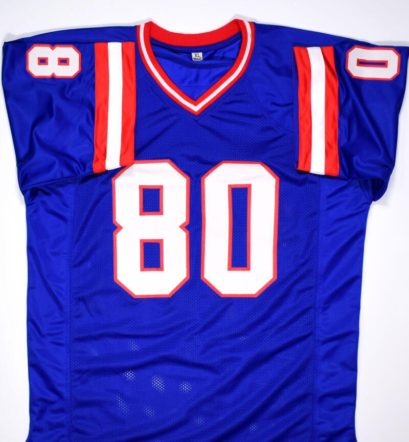 Phil McConkey Autographed Blue Pro Style Jersey w/SB Champs- Beckett *Blue