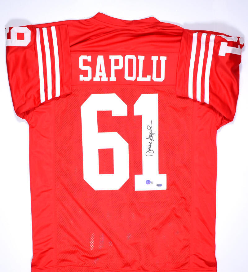 Jesse Sapolu Autographed Red Pro Style Jersey - Beckett Hologram *Black