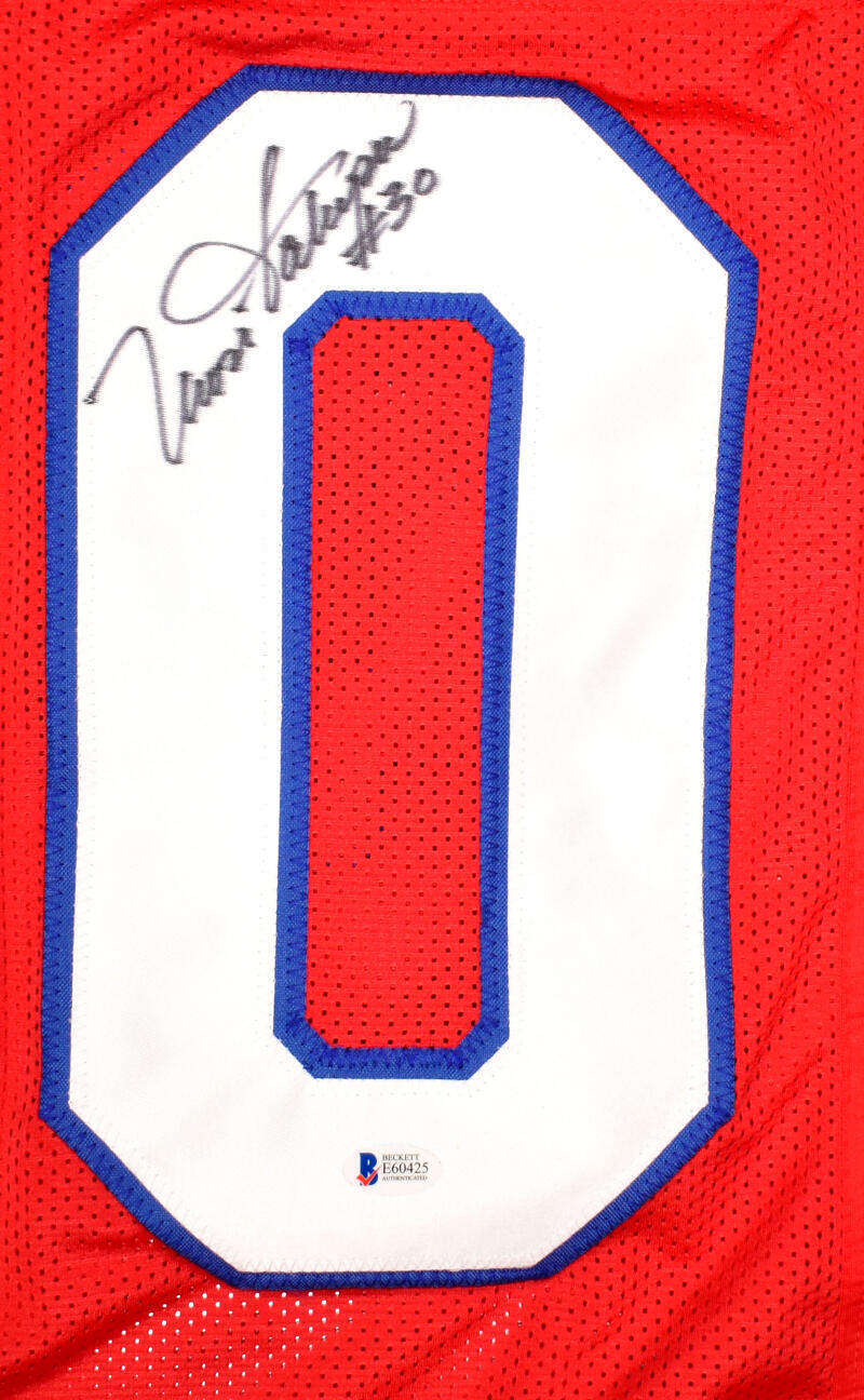 Mosi Tatupu Autographed Red Pro Style Jersey- Beckett *Black