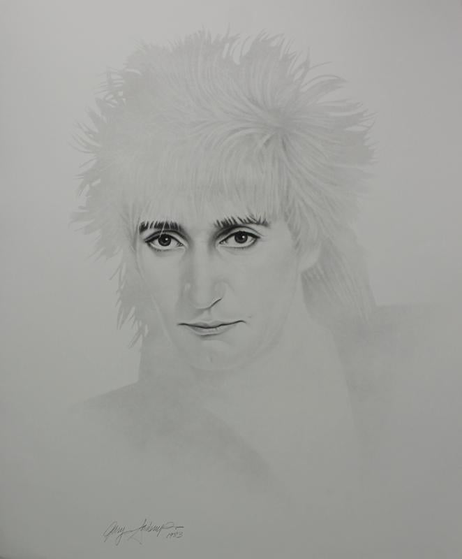 Gary Saderup Pencil Drawing Lithograph Of Rod Stewart (1983)