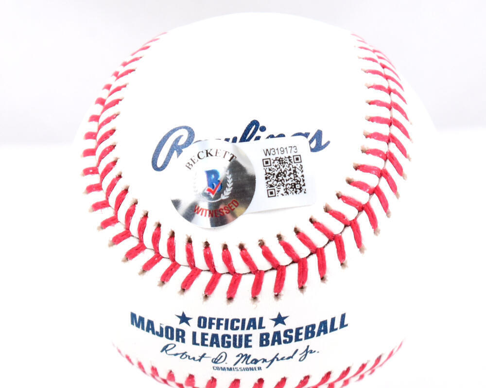 Jim Leyritz Signed Rawlings OML Baseball w/96,99,00 WS Champs- Beckett W Holo