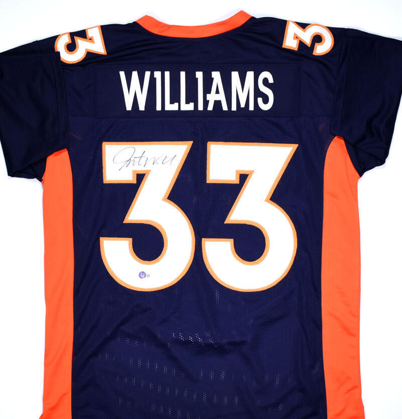 Javonte Williams Autographed Blue Pro Style Jersey- Beckett W Hologram *Black