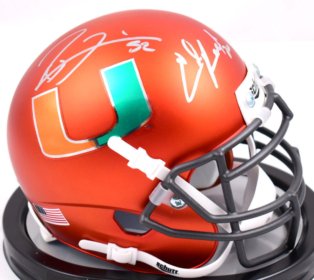 Ray Lewis Ed Reed Autographed Miami Hurricanes Schutt Mini Helmet-Beckett W Holo
