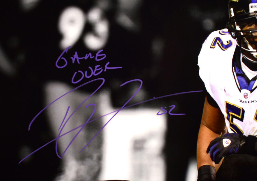 Ray Lewis Signed Ravens 16x20 Over Roethlisberger Photo w/Game Over-BA W Holo