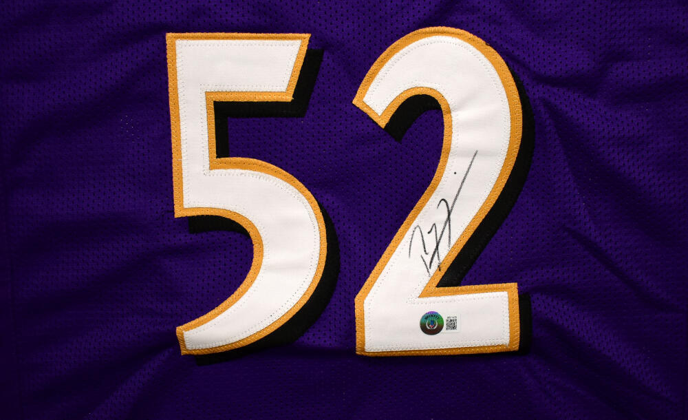 Ray Lewis Joe Flacco Autographed Purple Pro Style Jersey-Beckett W Hologram