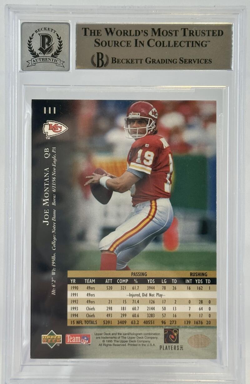 1995 Upper Deck #111 Joe Montana Auto Kansas City Chiefs BGS Autograph 10