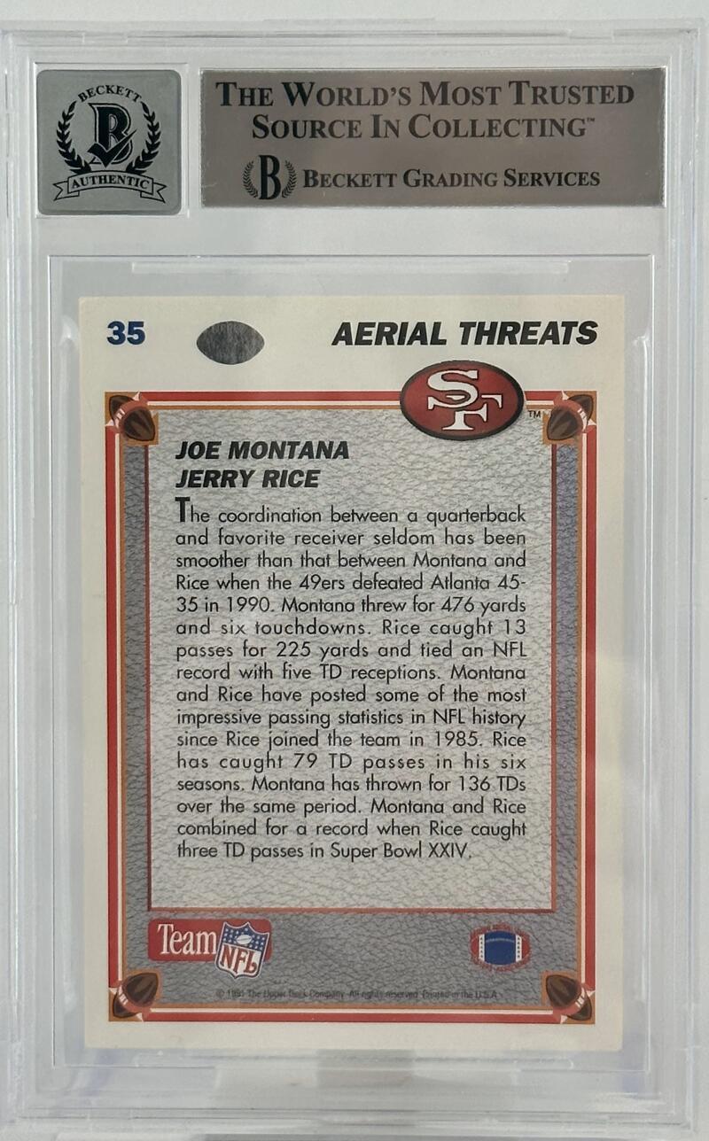 1991 Upper Deck #35 Aerial Threats Joe Montana Auto SF 49ers BGS Aut0 10