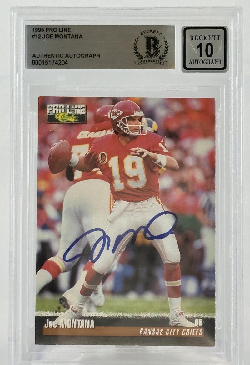 1995 Pro Line #12 Joe Montana Auto Kansas City Chiefs BGS Autograph 10