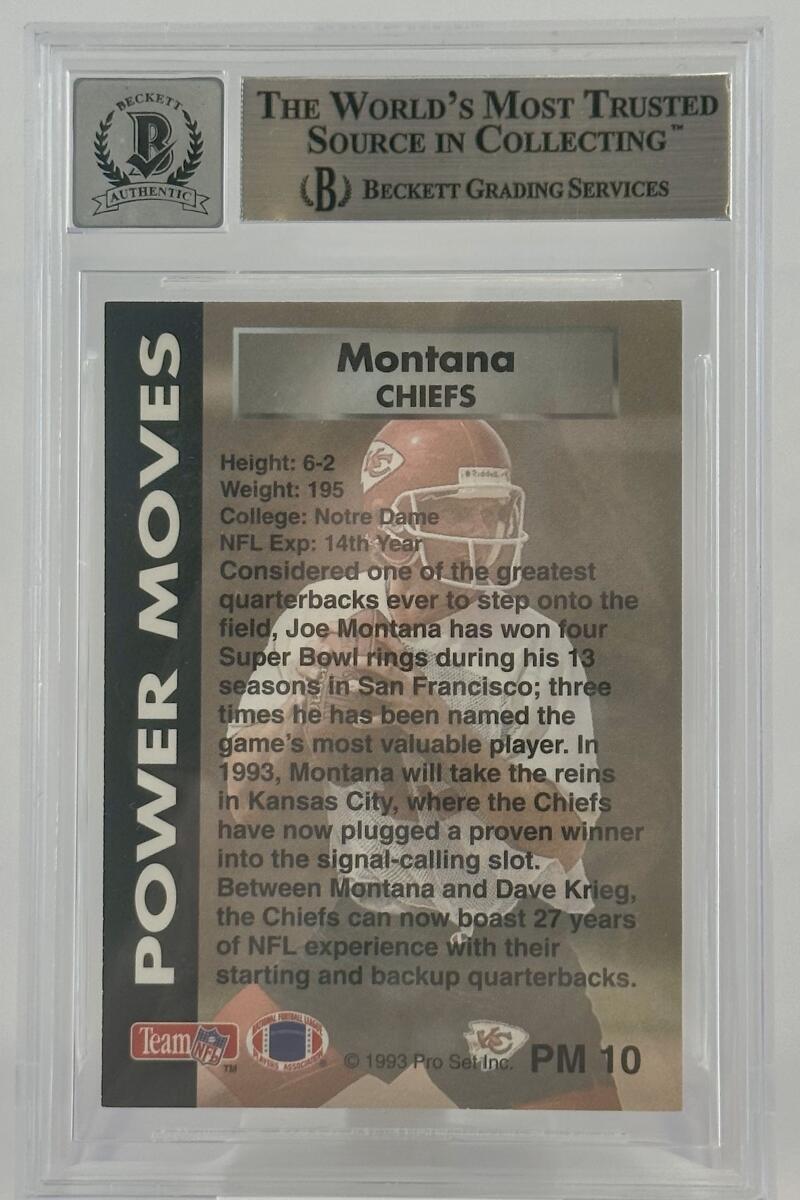 1993 Power Moves #PM10 Joe Montana Auto San Francisco 49ers BGS Autograph 10