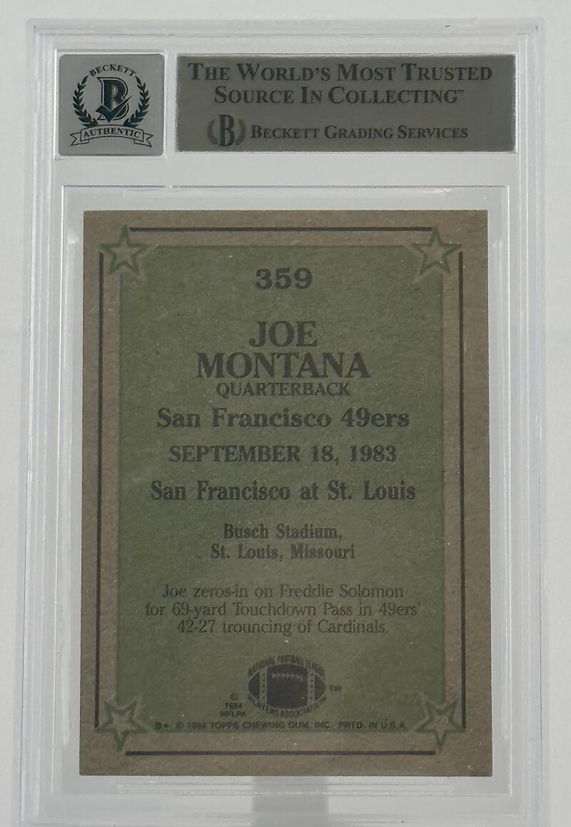 1984 Topps #359 Instant Replay Joe Montana Auto SF 49ers BGS Autograph 10