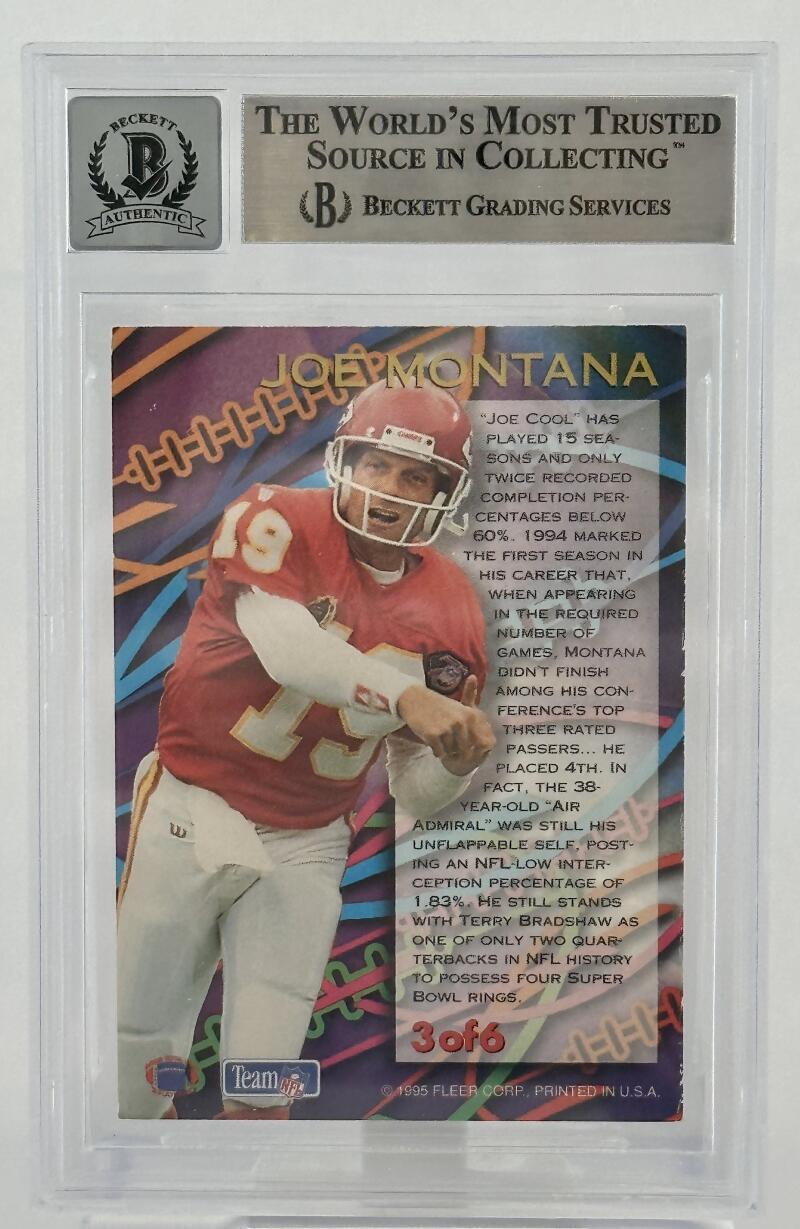 1995 Fleer Aerial Attack #3 Joe Montana Auto Kansas City Chiefs BGS Autograph 10