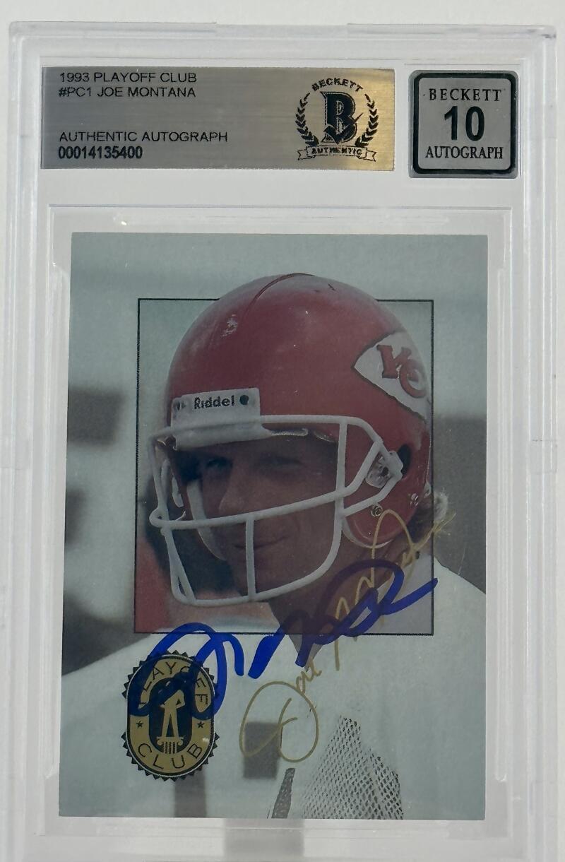 1993 Playoff Club #PC1 Joe Montana Auto Kansas City Chiefs BGS Autograph 10