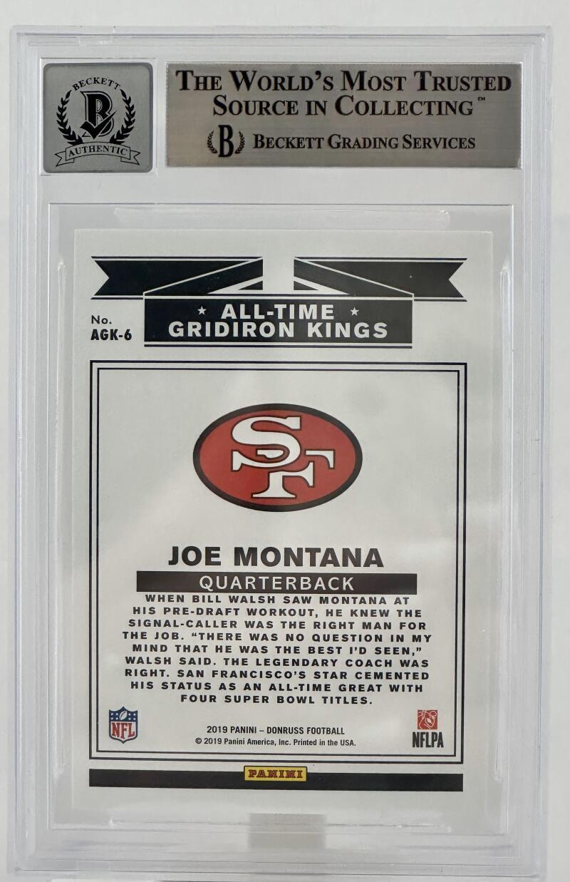 2019 Donruss All Time Gridiron Kings #6 Joe Montana SF 49ers BGS Autograph 10
