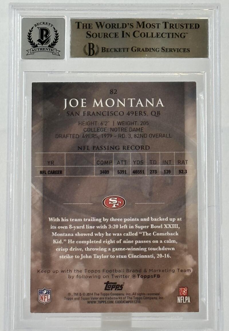 2014 Topps Valor #82 Joe Montana Auto San Francisco 49ers BGS Autograph 10