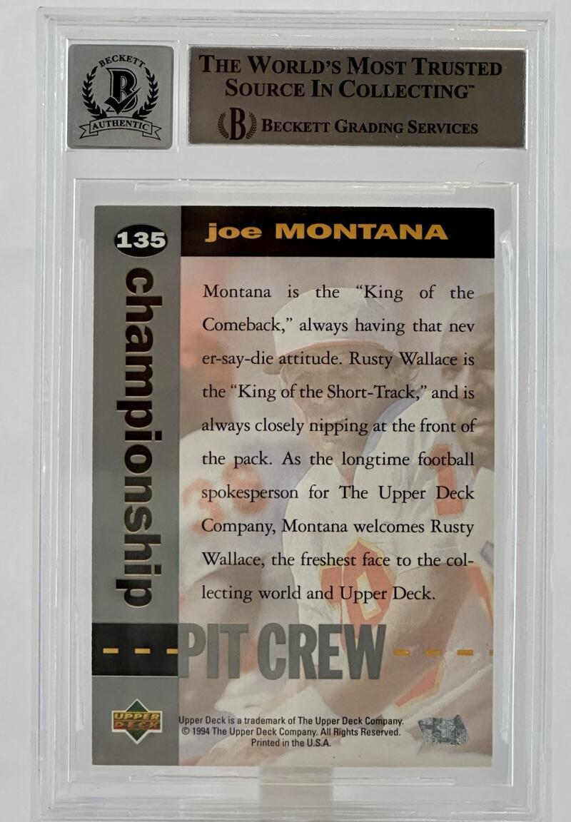 1995 Upper Deck #135 Championship Pit Crew Joe Montana Auto KC Chiefs BGS Auto10