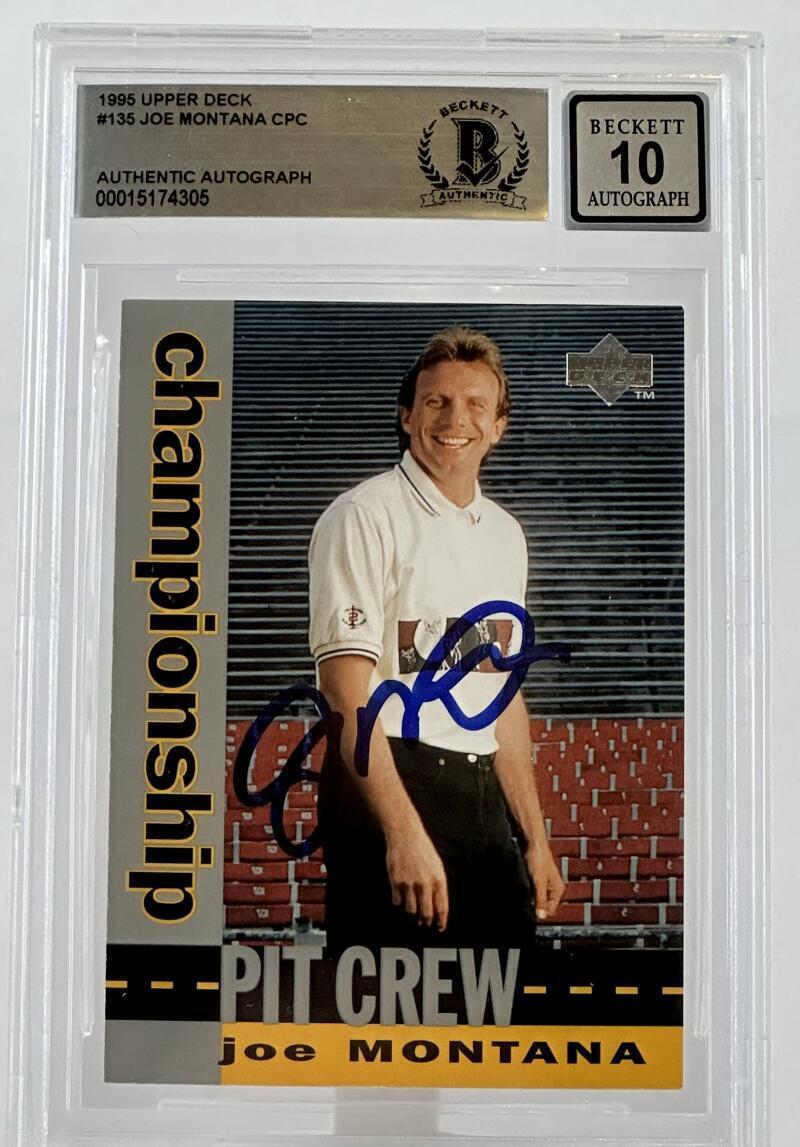 1995 Upper Deck #135 Championship Pit Crew Joe Montana Auto KC Chiefs BGS Auto10