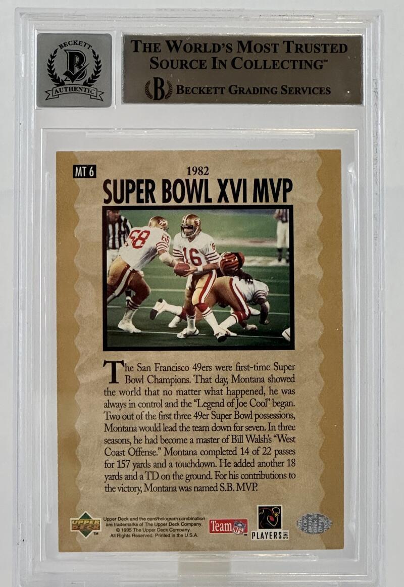 1995 Upper Deck Joe Montana Trilogy #MT6 Auto SF 49ers BGS Autograph 10