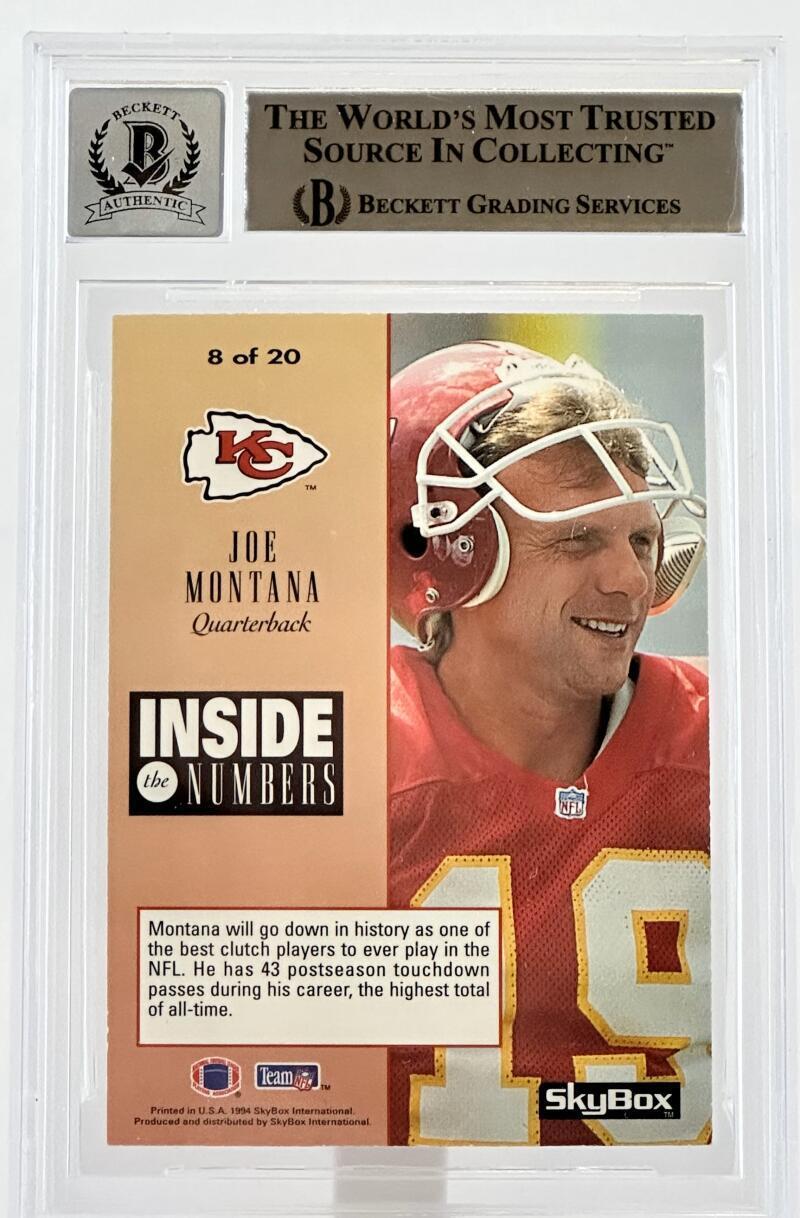1994 Skybox Premium Inside the Numbers #8 Joe Montana Auto KC Chiefs BGS Auto 10