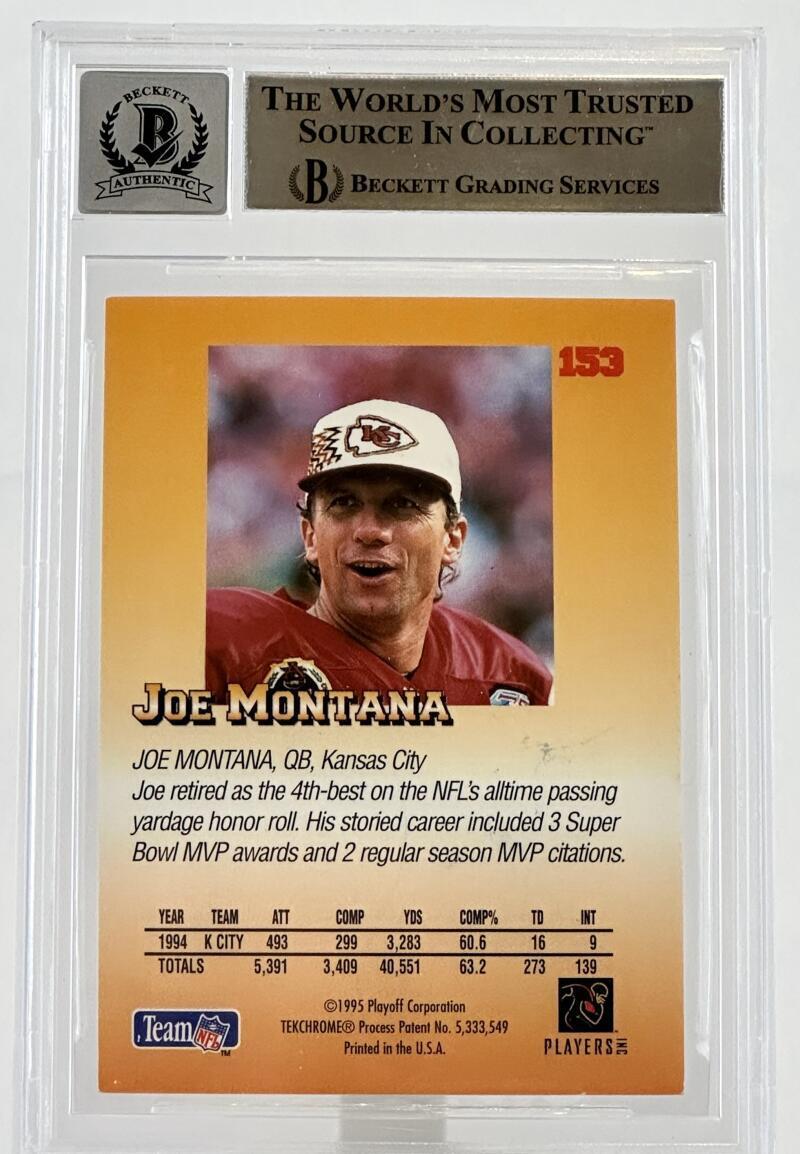 1995 Playoff Prime #153 Joe Montana Auto Kansas City Chiefs BGS Autograph 10