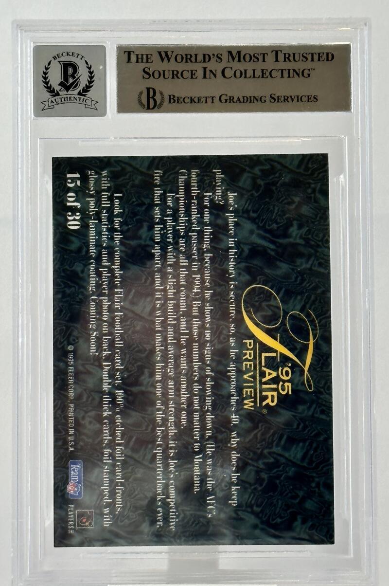 1995 Fleer Flair Preview #15 Joe Montana Auto KC Chiefs BGS Autograph 10