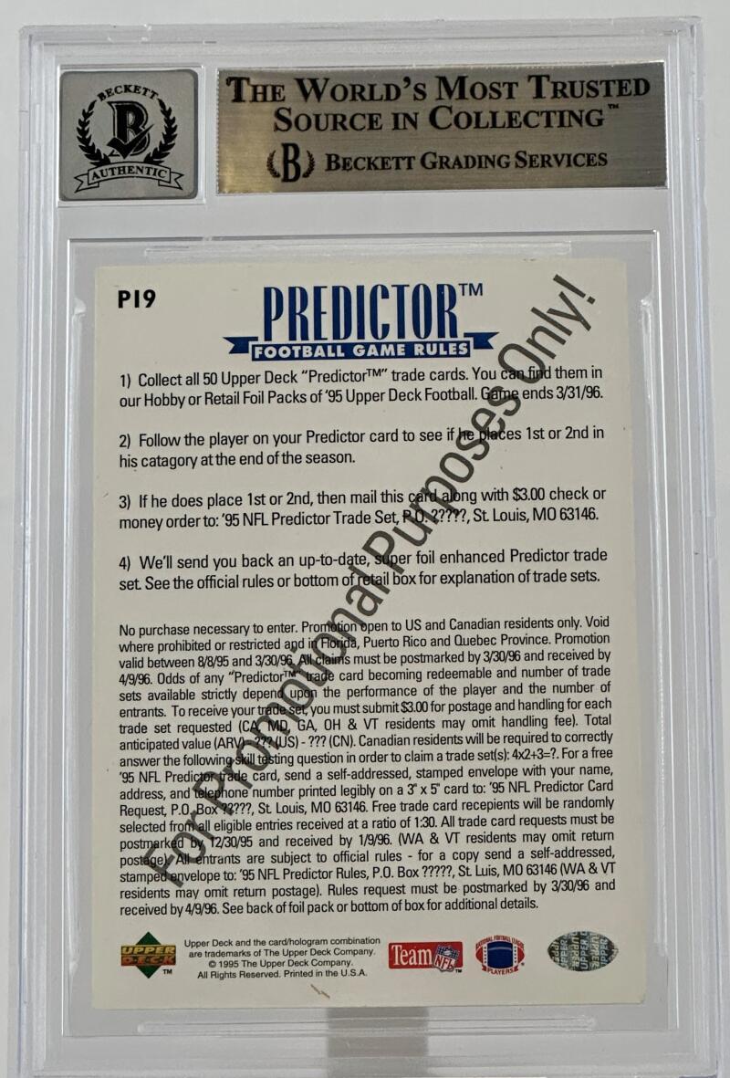 1994 Upper Deck Predictor Promo #P19 Joe Montana Auto KC Chiefs BGS Autograph 10