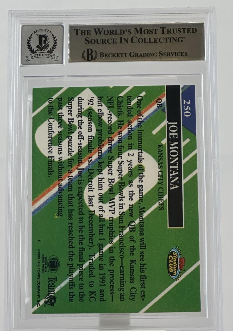 1993 Stadium Club #250 Joe Montana Auto Kansas City Chiefs BGS Autograph 10