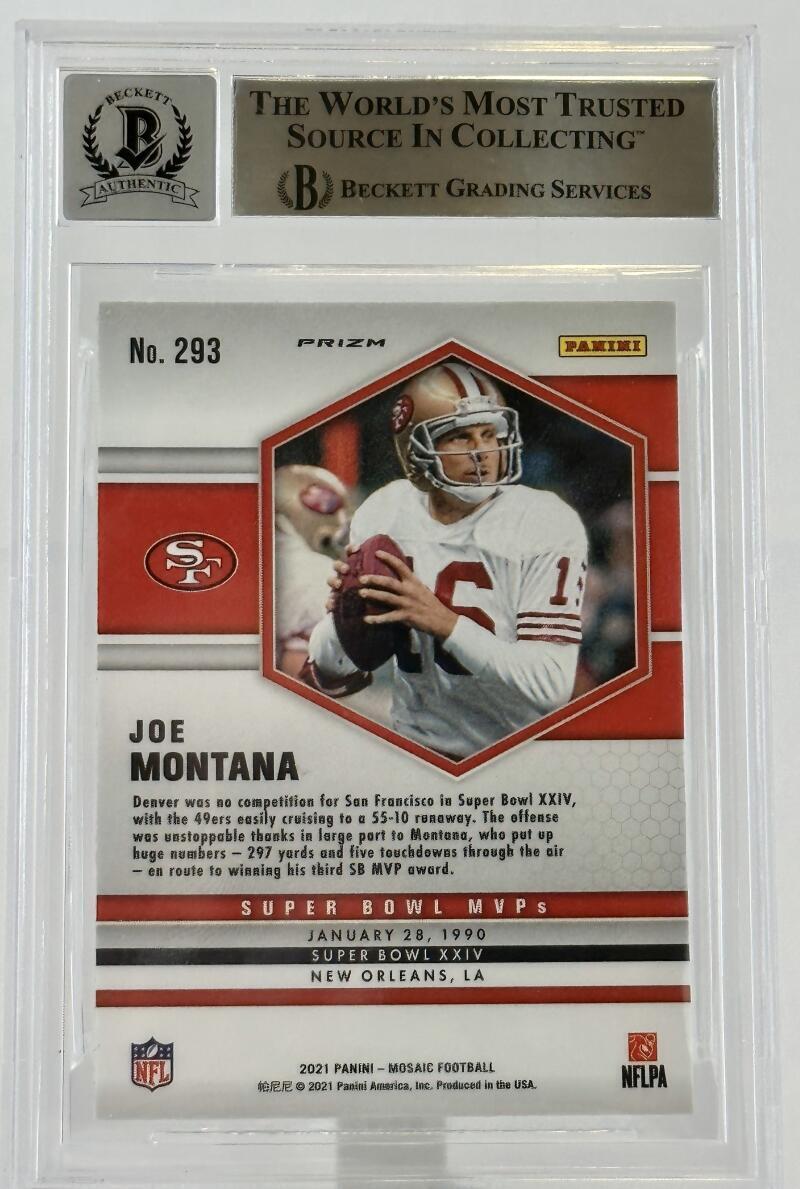 2021 Panini Mosaic Green #293 Super Bowl MVPs Joe Montana Auto SF 49 BGS Auto10