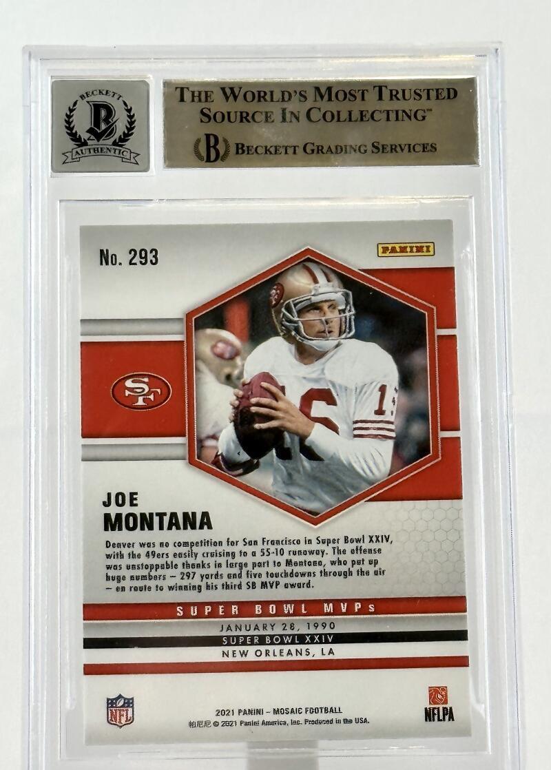 2021 Panini Mosaic #293 Super Bowl MVPs Joe Montana Auto SF 49ers BGS Auto 10