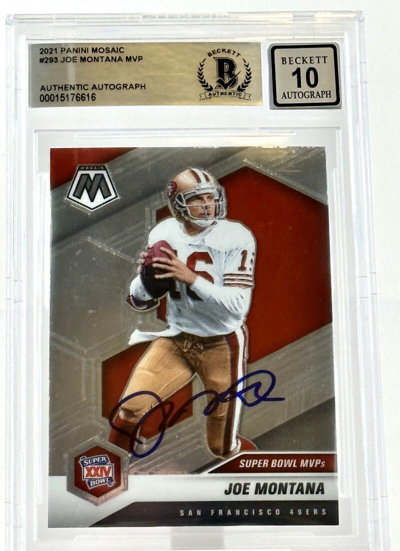 2021 Panini Mosaic #293 Super Bowl MVPs Joe Montana Auto SF 49ers BGS Auto 10