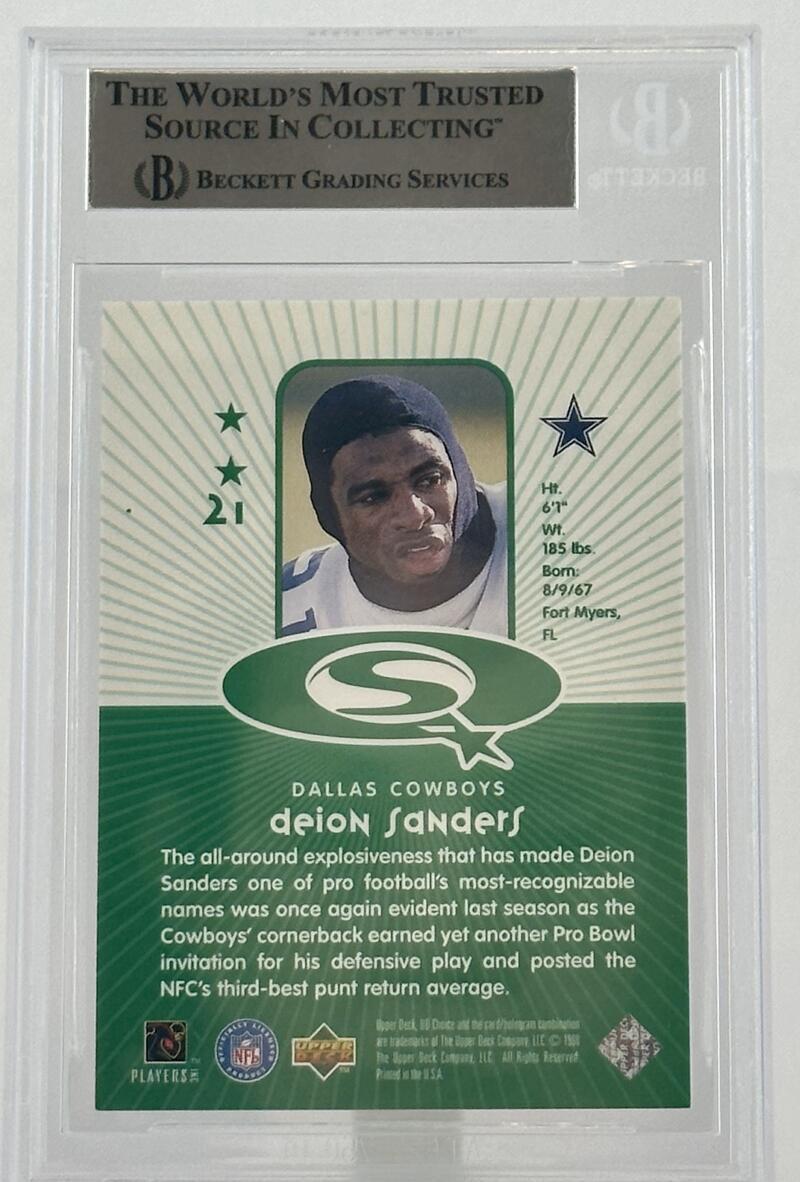 1998 Upper Deck Choice Starquest Green #21 Deion Sanders Autograph Beckett Auth