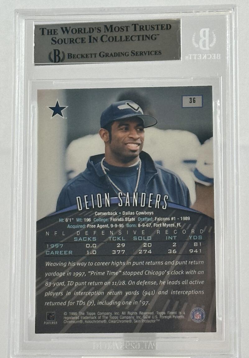 1998 Finest No Protectors #36 Deion Sanders Dallas Cowboys Autograph Beckett Aut