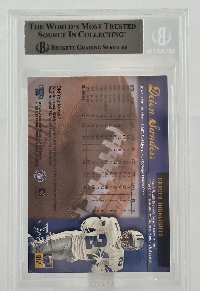 1999 Fleer Ultra #102 Deion Sanders Dallas Cowboys Autograph Beckett Authentic