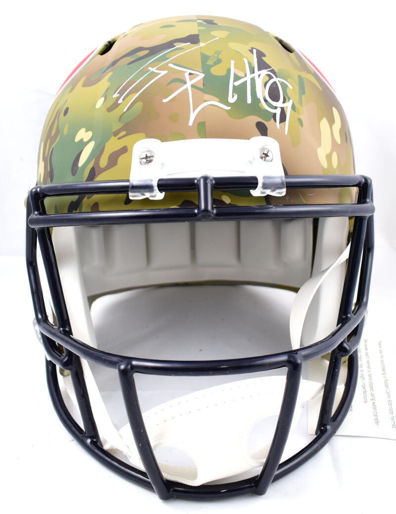 JJ Watt Autographed Texans F/S Camo Speed Helmet - Beckett W Hologram *White