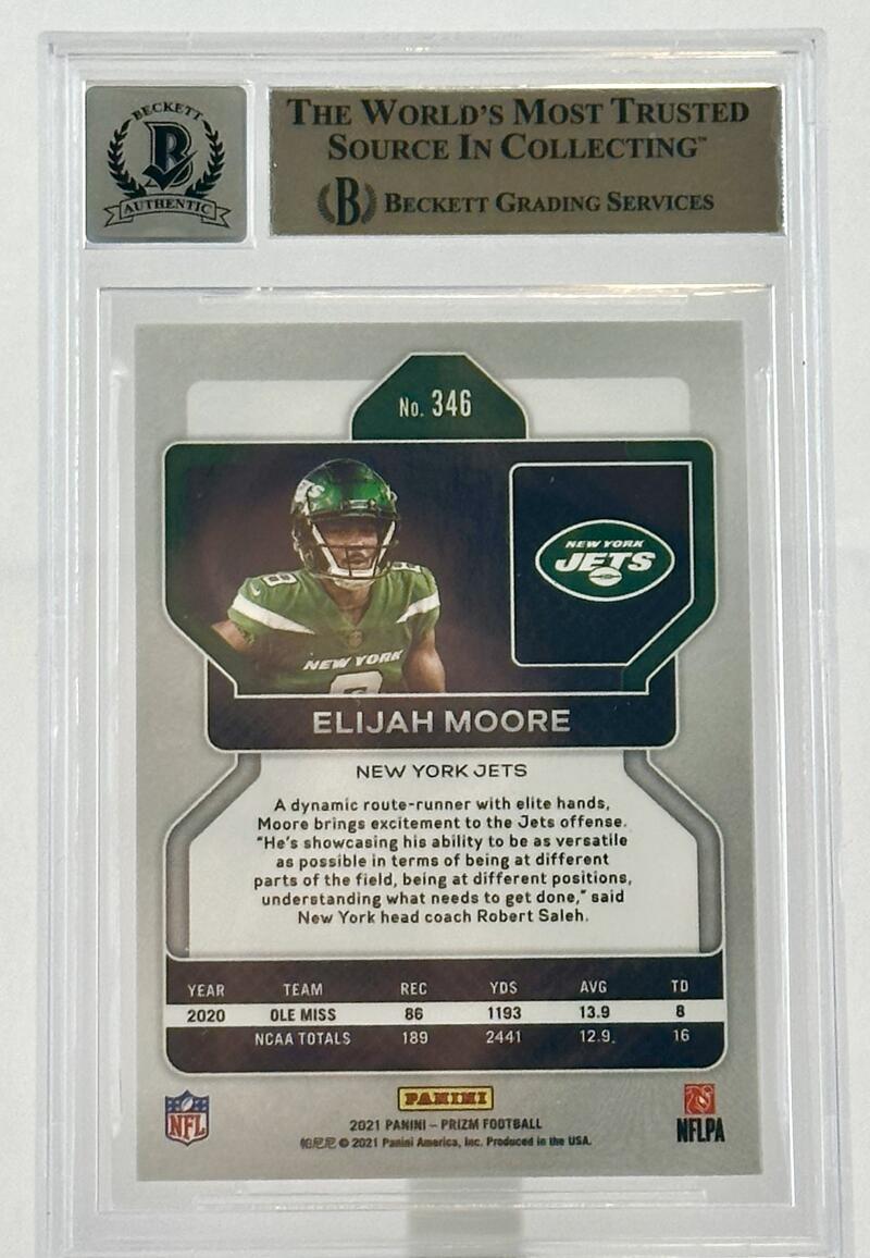 2021 Panini Prizm #346 Elijah Moore Auto New York Jets BGS Autograph 10