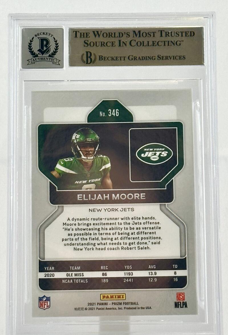 2021 Panini Prizm #346 Elijah Moore Auto New York Jets BGS Autograph 10