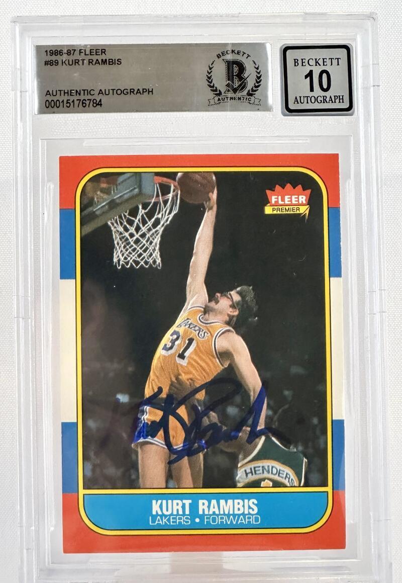 1986-87 Fleer #89 Kurt Rambis Auto Los Angles Lakers BGS Autograph 10