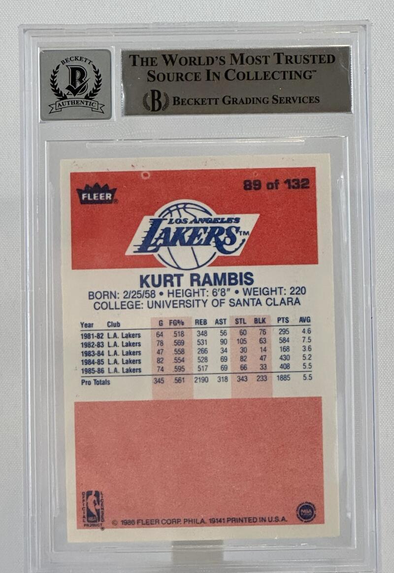 1986-87 Fleer #89 Kurt Rambis Auto Los Angles Lakers BGS Autograph 10