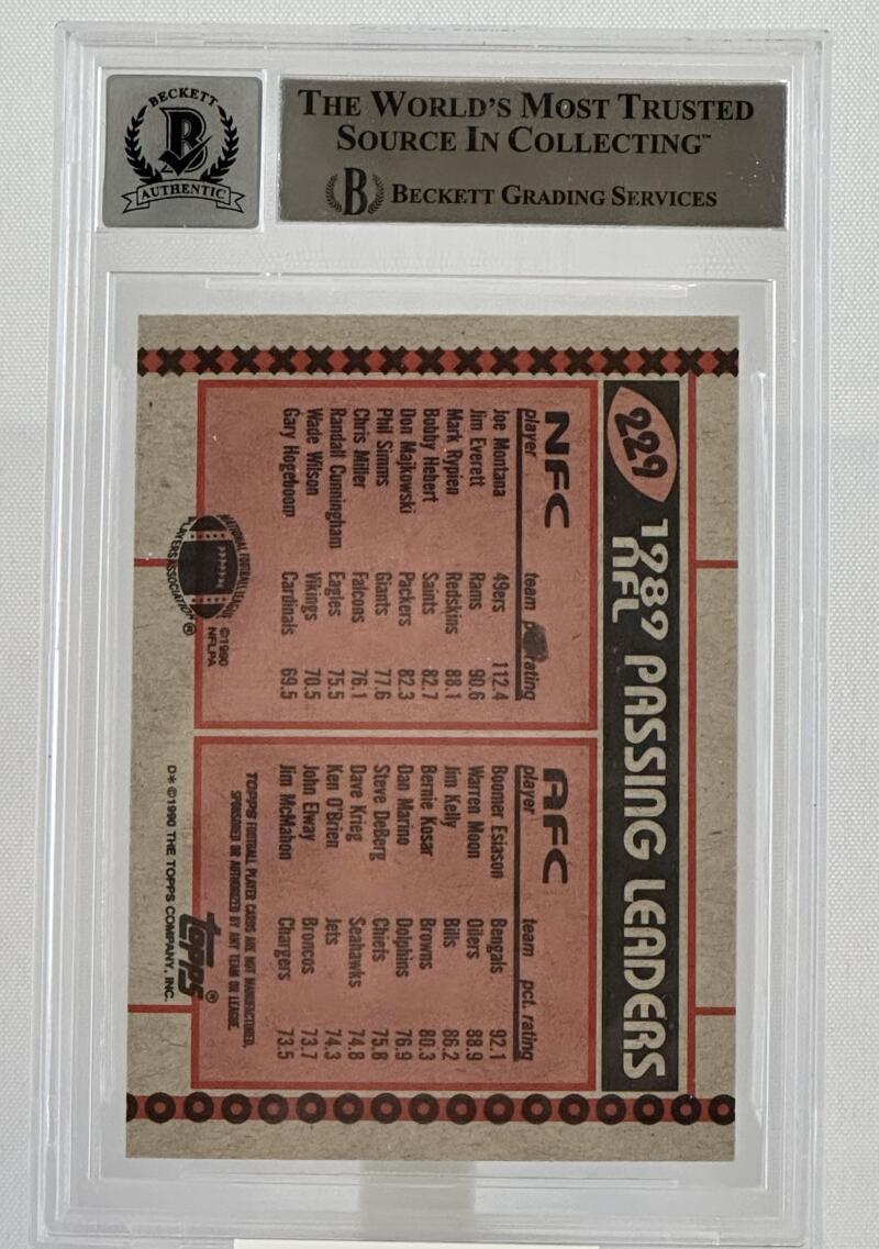 1990 Topps Disclaimer Back #229A Joe Montana Boomer Esiason Dual Auto BGS Auto10