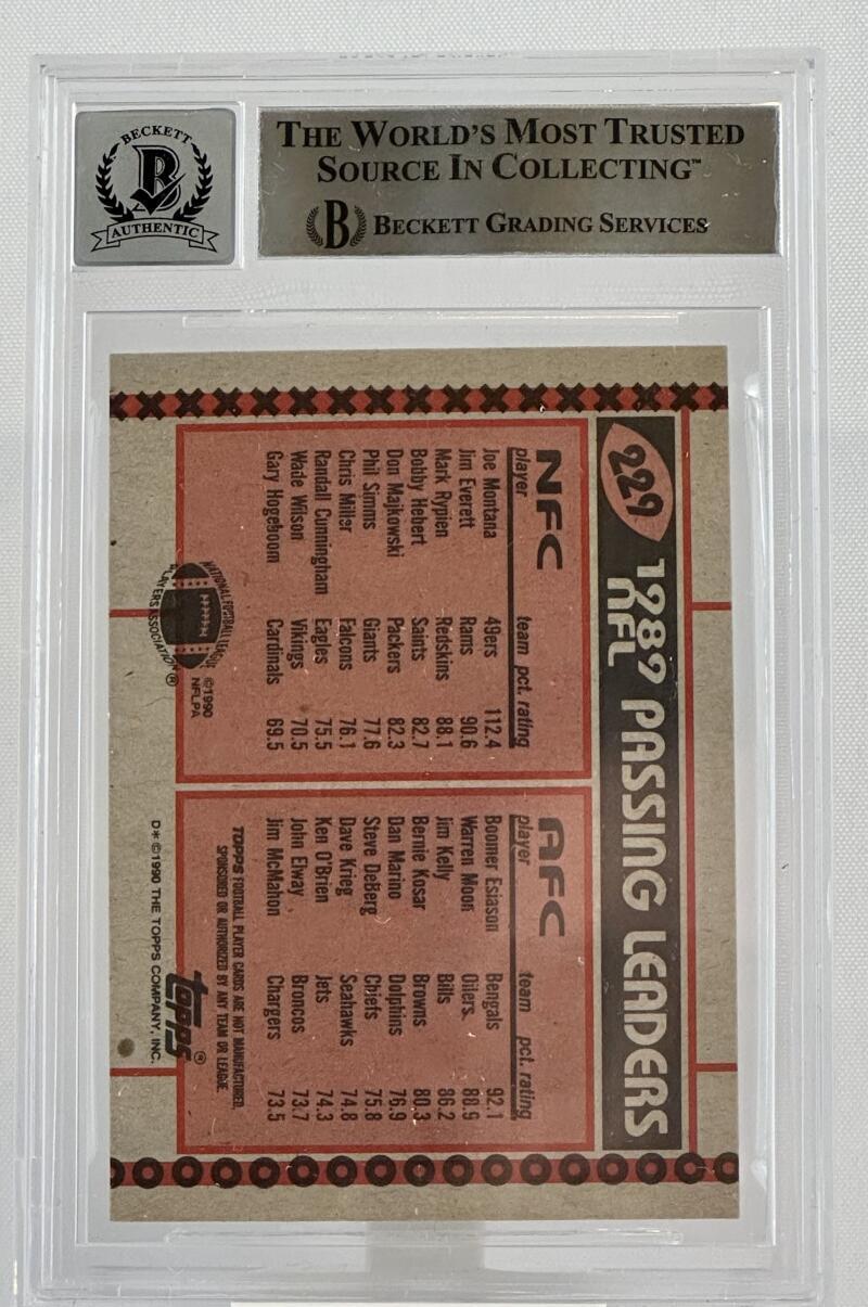 1990 Topps Disclaimer Back #229A Joe Montana Boomer Esiason Dual Auto BGS Auto10